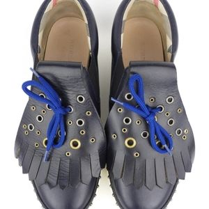 Burberry Prorsum Navy Blue Leather Slip On Sneakers - 39.5